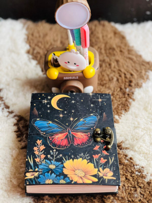 NIZAM HANDICRAFT Flower moon butterfly Printed Diary Notebook With Lock Clasp For Gift/Office A5 Diary 200 200 Pages(Multicolor)