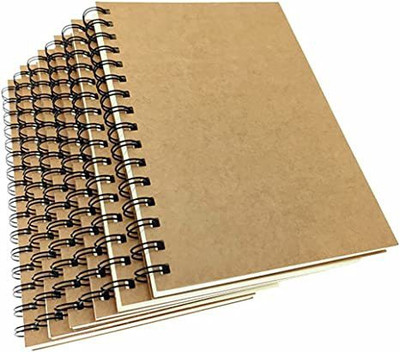 TWONE Spiral Notebook, College Ruled Thick Kraft Paper Hardcover Wirebound Notepad A5 Notebook Ruled 160 Pages(Brown, Pack of 6)