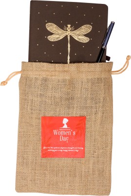 BLISSWELL Womens Day Gift Set Matrikas Journal Dragonfly & Pierre Cardin Pen in Jute Pouch A5 Gift Set Ruled 192 Pages(Multicolor)