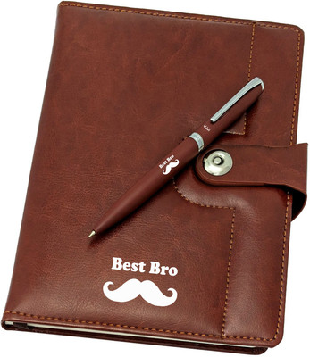 UJJi Bst Bro Printed Brown/Coffee Color Metal Pen & Notebook A5 Gift Set Ruled 186 Pages(Brown, Pack of 2)