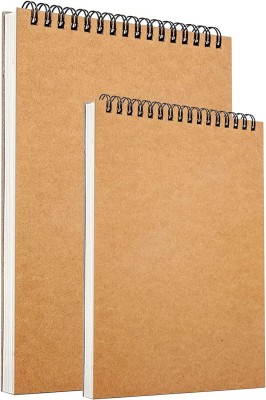 Mamowla (A5,A4 Size) Sketch Books Hard Back Cover, Spiral Bound Hardback Sketch Pad Regular Note Pad Blank 120 Pages(Brown, Pack of 2)