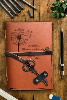 DI-KRAFT Handmade Classic Design Leather-Printed Leather A6 Diary Unruled 200 Pages(Brown 16)