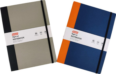 NEELGAGAN Hybrid Note Book B5 Flexi Cover P.U.& Imported Card P-2 Round Corner B5 Diary With Elastic Band (17.6 cm x 27.0 cm) Ruled 192 Pages(Orange & Black, Pack of 2)