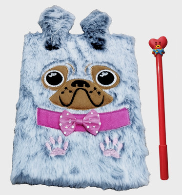 TECHNOCHITRA Cute Pug Fur Diary with Pen for girls A5 Notebook Ruled 90 Pages(Multicolor)