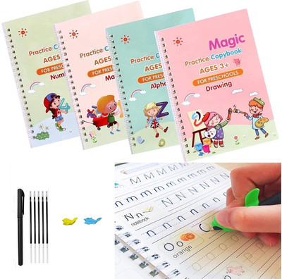PRAYOSHA ENTERPRISE Magic Practice Book for kids 4 BOOK + 10 REFILL+1Pen +1 Grip 01
