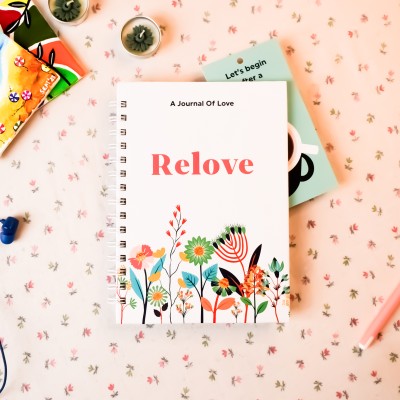 Relove - The Guided Love Journal By Sapient Strata A5 Journal unruled 174 Pages(Light Beige, Red)