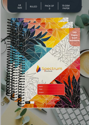 SPECTRUMNOTEBOOK Spiral Notebook A4 Notebook Ruled 140 Pages(Red, Pack of 3)