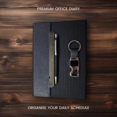 MV Creations Premium 3-in-1 Diary Combo Set with Pen and Keychain for Office/Home A5 Gift Set Ruled 200 Pages(Black)