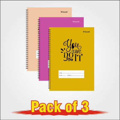 RLanyard Spiral Notebook, A4 Notebook unruled/plain, Notebook for Students 600 Pages(Yellow, violet, cream, Pack of 3)
