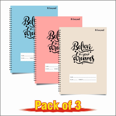 RLanyard Spiral A4 Notebook unruled/plain, Notebook for Students, 600 Pages(pink,blue, cream, Pack of 3)