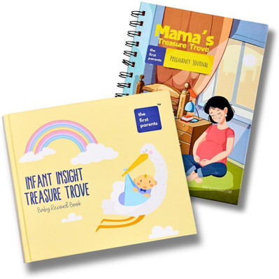 THEFIRSTPARENTS Pregnancy Journal & Baby Record Book Combo Book-size Journal Ruled 118 Pages(Yellow & Red, Pack of 2)