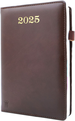 Diarymart Leather Cover Hard Bound Diary 2025 with Dates I New Year Diary 2025 A5 Diary Ruled 400 Pages(Brown)