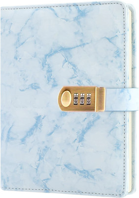AccuPrints PU Leather Notebook Diary with Lock A5 Diary Ruled 192 Pages(Blue)
