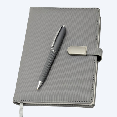UJJi PU Leather Notebook Grey Colour Line Pattern with Magnetic Closure A5 Notebook Ruled 192 Pages(Grey)