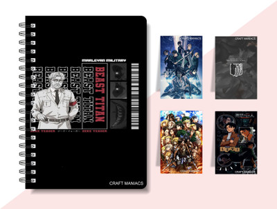 craft maniacs ANIME DIARY & 4 MAGNETIC BOOKMARKS A5 Diary RULED 160 Pages(Multicolor)
