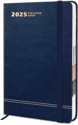 Jhingalala Hard Bound Leather Cover Executive Diary 2025 with Dates and Monthly Planner A5 Diary Ruled 344 Pages(Blue)