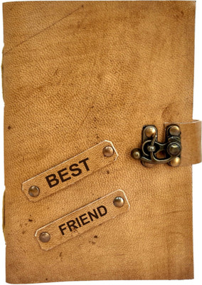 Rjkart Best Friend Embossed On Leather Cover Handmade Paper Diary with Lock For Office , Gift , Stationary , Notes , Travel Journal ETC. A5 Diary unruled 200 Pages(Brown)