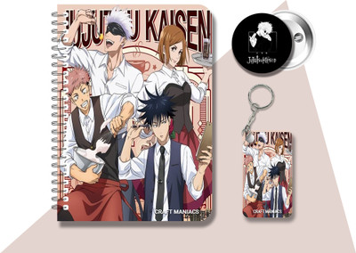 craft maniacs JUJUTSU DIARY & ONE KEYCHAIN & BADGE A5 Diary RULED 120 Pages(Multicolor)
