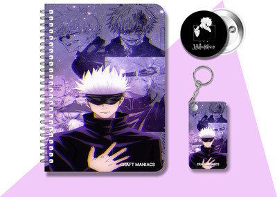 craft maniacs JUJUTSU DIARY & ONE KEYCHAIN & BADGE A5 Notebook RULED 120 Pages(Multicolor)
