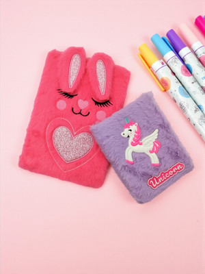 Eclet 2pcs(Big and small Size)Soft Cute Fur Diary for Girls/boys Kids A5 Diary Personal Diary Furry Diary for Girls Fur Cover Notebook with Ruled Page 80 Pages(Multicolor)