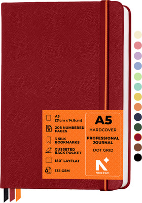 NEORAH - 208 Pages - 135 gsm | PRO SERIES Journal - Hardcover Ruled Notebook A5 Journal DOTTED 208 Pages(Red)