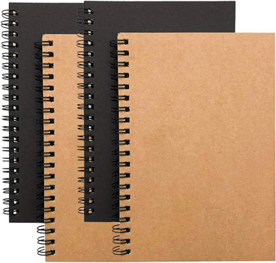 TWONE Cover Campus Wirebound Notebook Composition Notebook Ruled A5 Notebook Ruled 120 Pages(Brown, Black, Pack of 4)