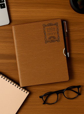 Excel PU Leather Finish Hard Bound Executive Diary Planner Sunday Half page Regular Diary 2026 with Pen Holder (Cover Design may be Different),80GSM Ruled 365 Pages(Brown)