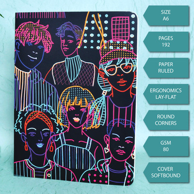 Memorys Softbound A6 Notebook With Rounded Corners (148mmX210mm), 80 GSM A6 Notebook Ruled 192 Pages(JAZZY FACES)