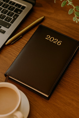 Excel PU Leather Finish Hard Bound 2025 Executive Diary Planner Sunday full page Regular Diary 2026 with Pen Holder (Cover Design may be Different) Ruled 366 Pages(Black)