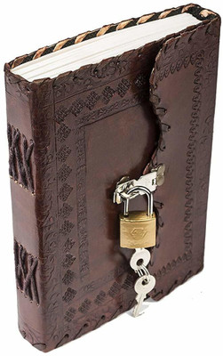 Anshika International Original Leather Retro Vintage Personal Diary with Lock & Key, 100 Unruled Handmade Pages - Brown, 7 x 5 x 2 inches Regular Diary Unruled 100 Pages(Brown)