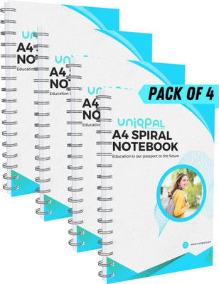 UNIQPAL Spiral-Bound Notebook, A4 Notebook Unruled, 200 Pages(Multicolor, Pack of 4)