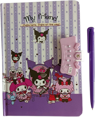 Gold Leaf Kuromi Cartoon character Themed Secret Diary. A5 Diary Ruled 80 Pages(Purple)