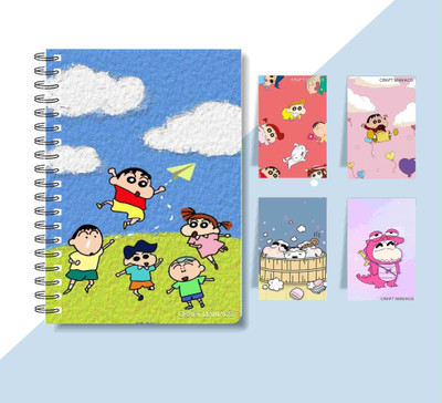 craft maniacs SHINCHAN DIARY & 4 MAGNETIC BOOKMARKS 2025 A5 Notebook RULED 160 Pages(Multicolor)