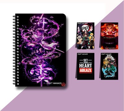 craft maniacs DEMON SLAYER DIARY & 4 MAGNETIC BOOKMARKS A5 Notebook RULED 160 Pages(Multicolor)