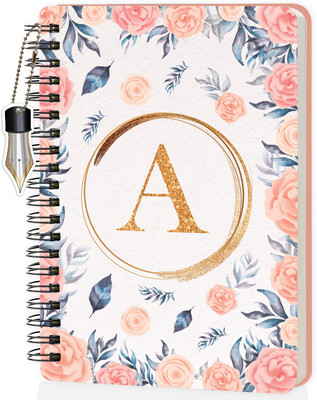 Jhingalala Wiro Diary With Initial Letter A Floral Design Spiral Notebook With Dangler A5 Notebook Ruled 160 Pages(Initial A)