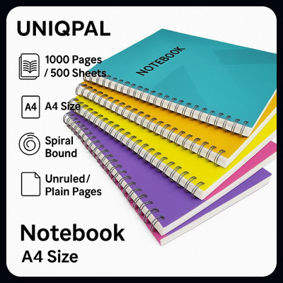 Puvi NOTEBOOK A4 Notebook UNRULED / PLAIN 200 Pages(Multicolor, Pack of 5)