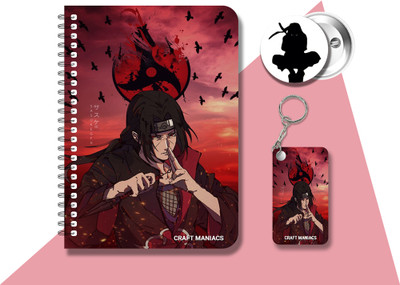 craft maniacs ITACHI UCHIHA DIARY & 2 FREEBIE A5 Diary RULED 120 Pages(Multicolor, Pack of 3)