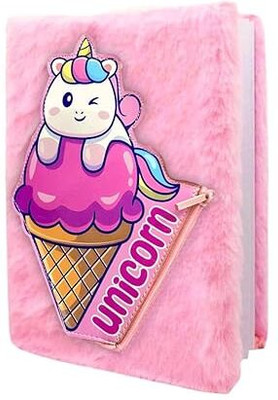 Le Delite Unicorn Soft Fur Diary Notebook Regular Diary Ruled 150 Pages(Pink)