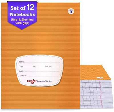 Target Publications Small Notebooks Four Line (76 Ruled Pages) | Soft Brown Cover | 18 cm x 24 cm Approx | Red and Blue Line Writing Practice Books with Page Numbers | Pack of 12 Books | GSM 58 Regular Notebook Ruled Pages 912 Pages(Brown, Pack of 12)
