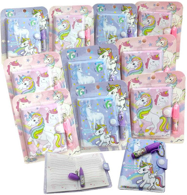 AMANVANI Pack of 12 Cute Unicorn Themed Printed Mini Pocket Button Diary with Small Pen Mini Diary ruled 50 Pages(Multicolor, Pack of 12)