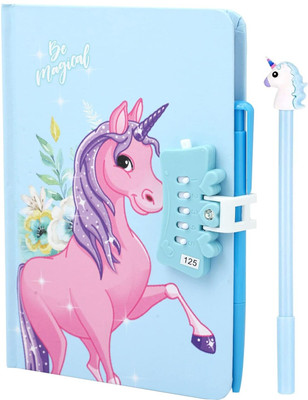 JELLIFY Unicorn Lock Diary Notepad For School & College A5 Diary Rule 100 Pages(Blue)