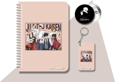 craft maniacs JUJUTSU DIARY & ONE KEYCHAIN & BADGE A5 Diary RULED 120 Pages(Multicolor)