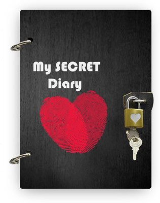DI-KRAFT Wooden cover Secret Diary With Lock Handmade and ring lock pattern A5 Diary Unruled 160 Pages(Black)
