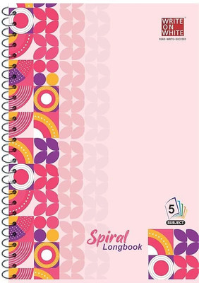 WRITE ON WHITE New Spiral Longbook Fade Pink Pattern A4 Notebook Rulled 300 Pages(Pink)