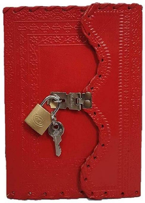 KRISHNA HANDICRAFTS Handmade Leather-Bound Journal Regular DiaryMen And Women With Lock And Key A5 Diary unruled 100 Pages(Red)