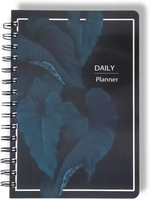 CRAFTOPIX Leaf Design Daily Planner/ Notebook Diary A5 Diary Unruled 176 Pages(Black)