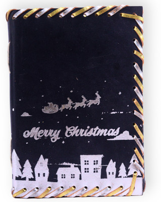 LEATHER VINTAGE Festive Christmas Collection A5 Journal PLAIN 200 Pages(Black with White & Gold Stitching, Blue)
