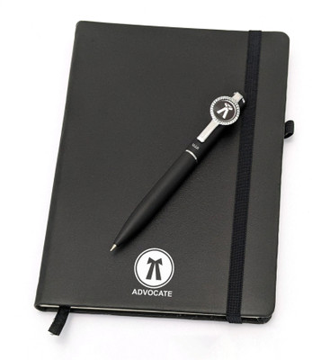 UJJi Advocate Logo Clip Metal Pen with Notebook A5 Gift Set Ruled 186 Pages(Black, Pack of 2)