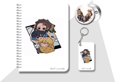 craft maniacs demon s DIARY + keychain + badge A5 Notebook RULED 160 Pages(Multicolor)