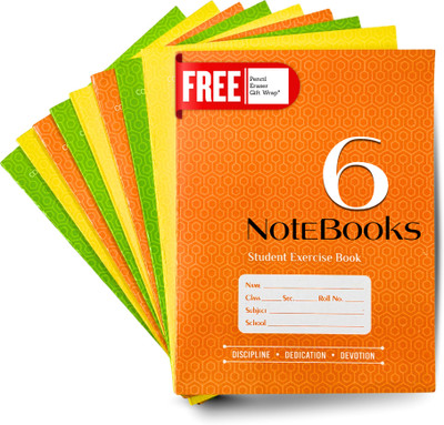The Budget GifTokri TBGT™ Notebooks- Set of 6 Regular Notebook English (4-Line), Maths (Square), and Hindi (5-Line) 120 Pages(Orange (Maths), Green (English, Yellow (Hindi), Pack of 6)